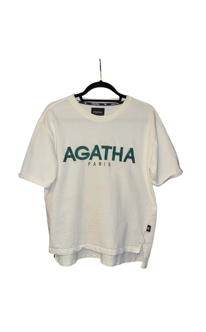 Agatha Paris T-Shirt Size S White Embroidered Logo Short Sleeve Crewneck